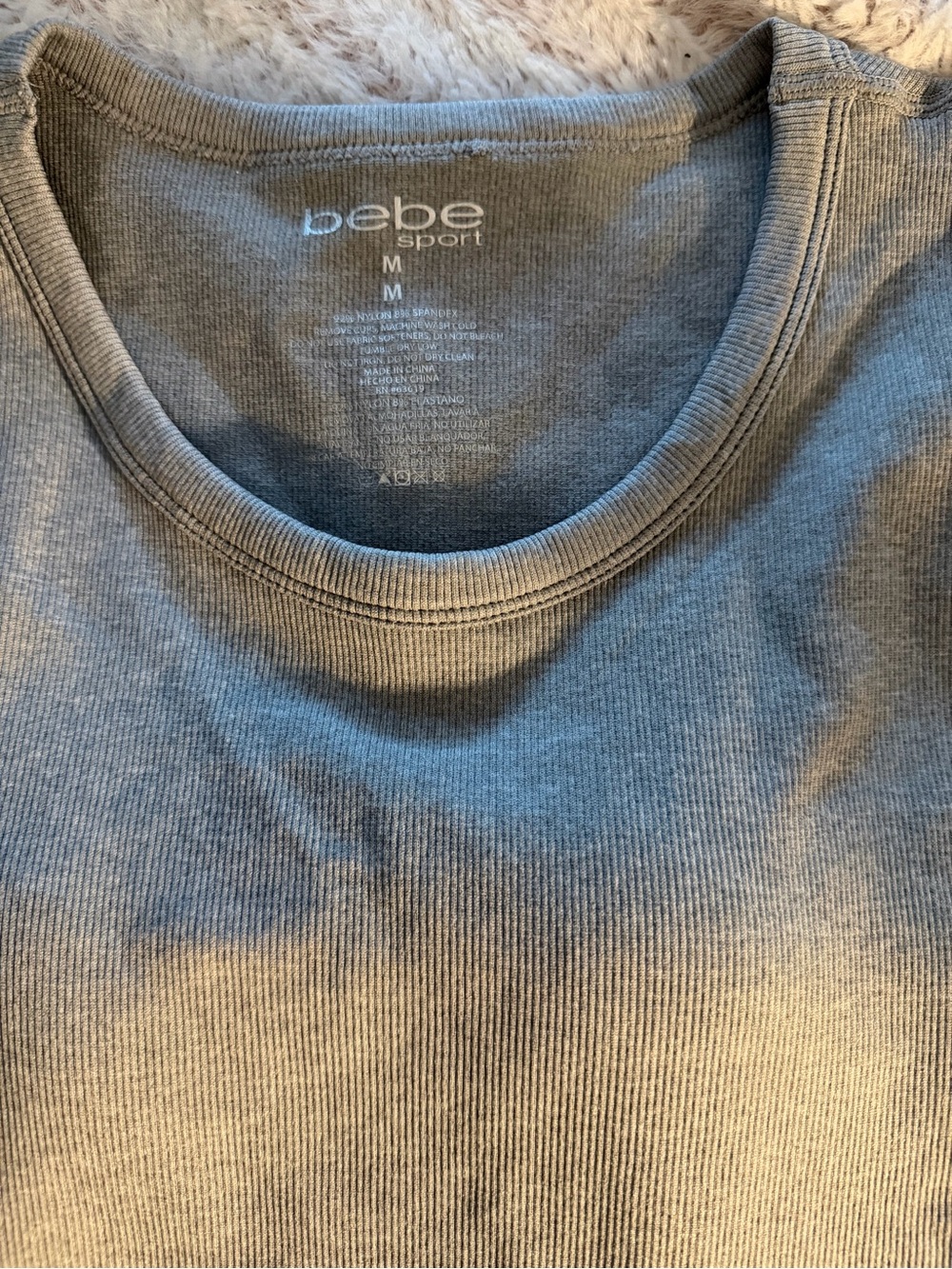 bebe Gray Ribbed Cropped Tank Top - Picture 3 of 5